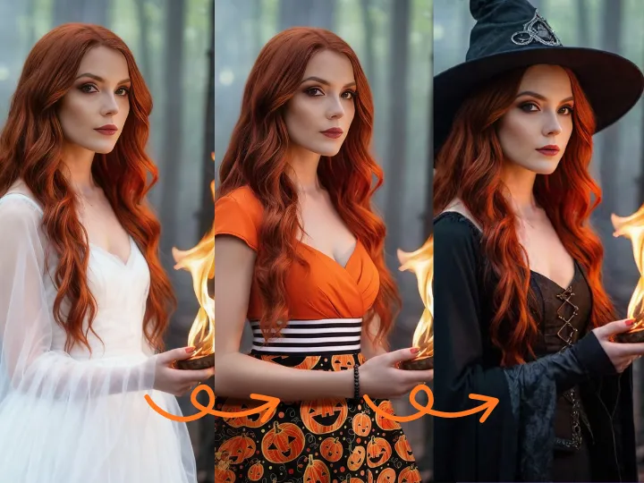 Transforme seu visual instantaneamente com o trocador de roupas de Halloween com IA
